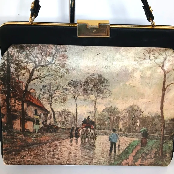 👜 1940s Tano of Madrid Black Silk Handbag Gold Clasp Made in Spain Retro - Picture 3 of 14